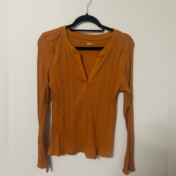 NWT Maeve By Anthropologie Ribbed Split Neck Long Sleeve Shirt - Picture 1 of 5
